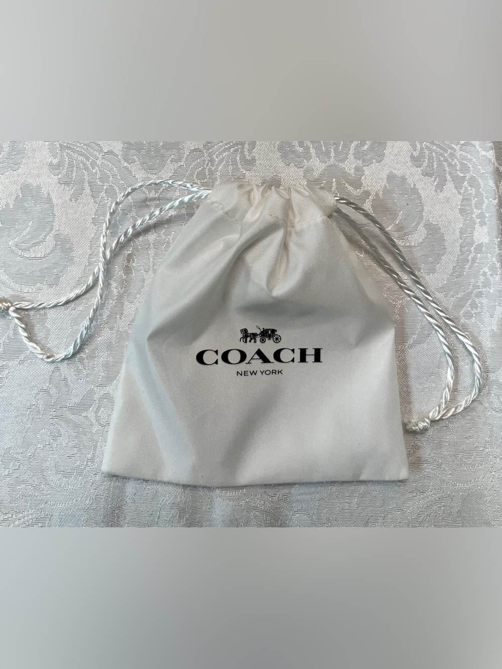 Coach Satin Drawstring Jewelry Pouch in White with Black Logo NWOT - Picture 2 of 2